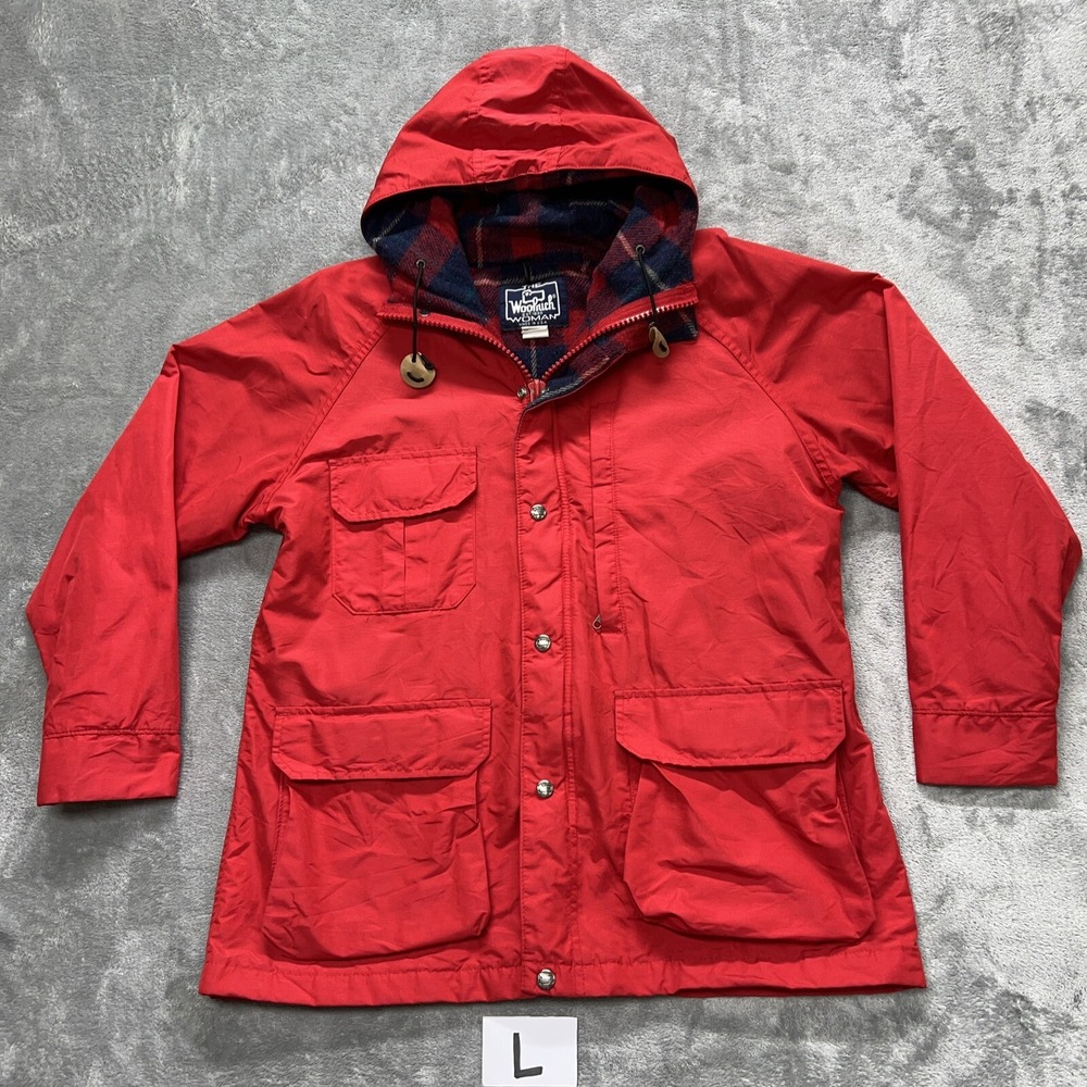 Woolrich Vintage Red Plaid Blanket Windbreaker Parka Jacket Women's Size Large L